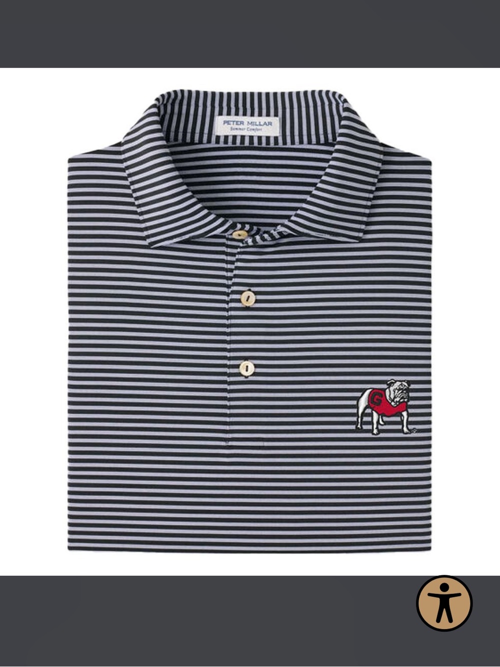 Peter Millar Black and White Striped UGA Polo